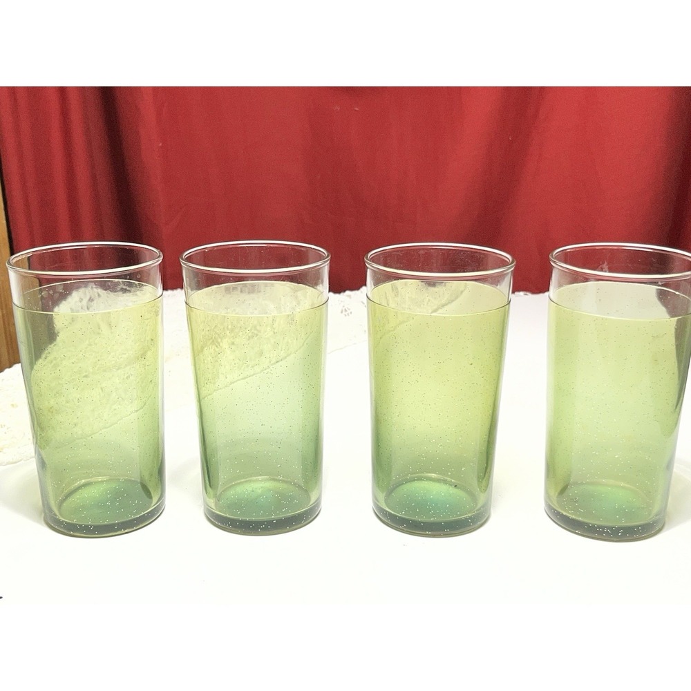 Set Of 4 MCM Green Rubber Coated Drinking Glasses Atomic Tumblers 50/60s Barware